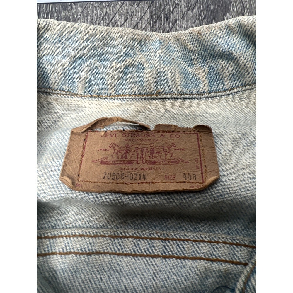 Levi's VTG 70s Denim Trucker Jacket Sz 44 Type 3 70505 0214 Light Wash Thrashed! - Picture 14 of 16